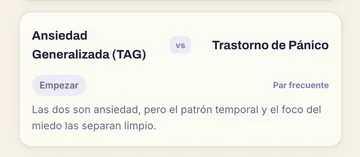 IMAGEN: tarjeta del par Ansiedad Generalizada (TAG) vs Trastorno de Pánico