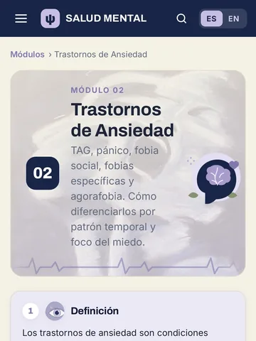 IMAGEN: captura de la app — módulo Trastornos de Ansiedad