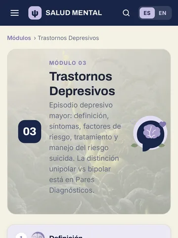 IMAGEN: captura de la app — módulo Trastornos Depresivos