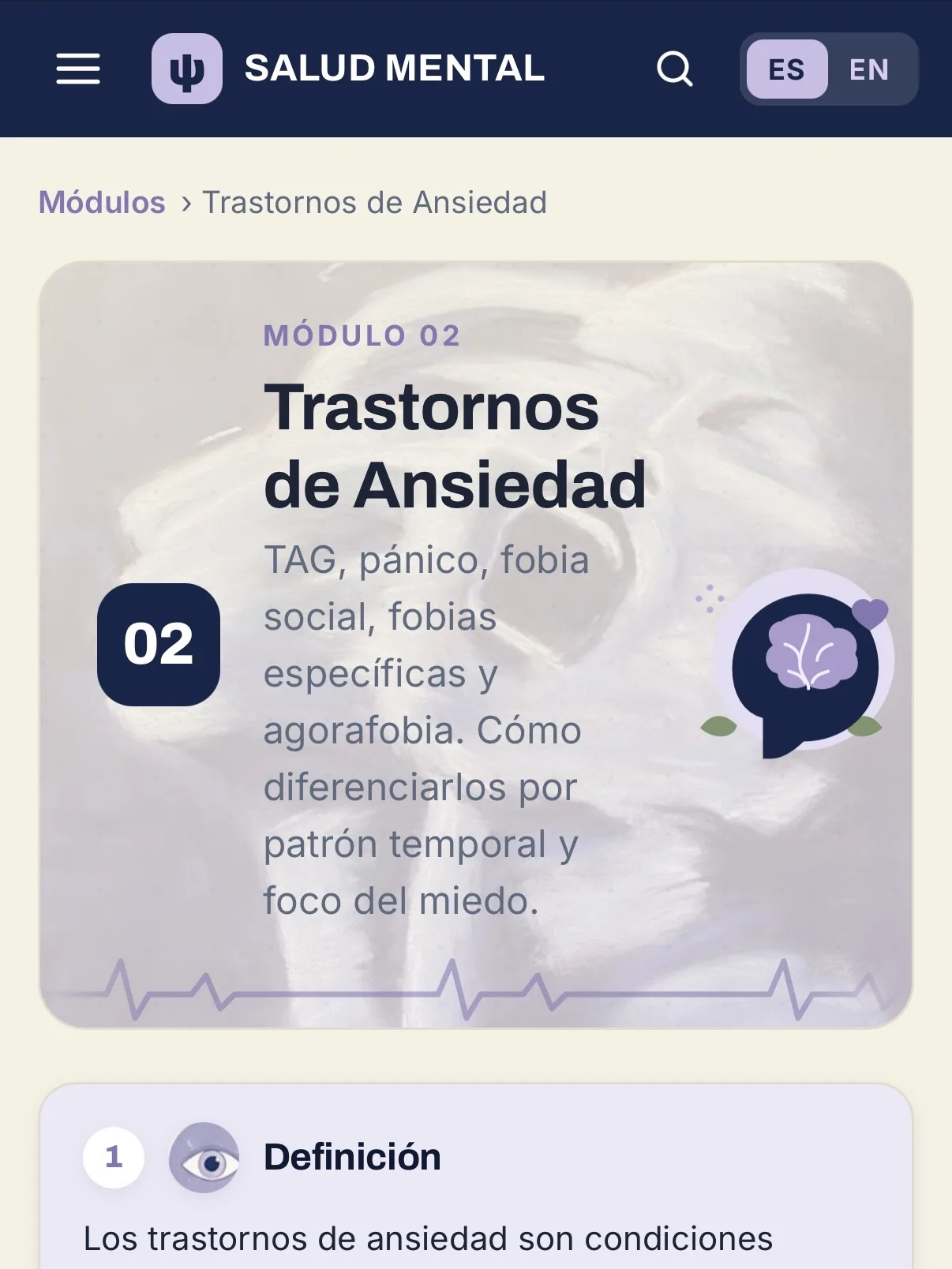 captura de la app — módulo 02, Trastornos de Ansiedad