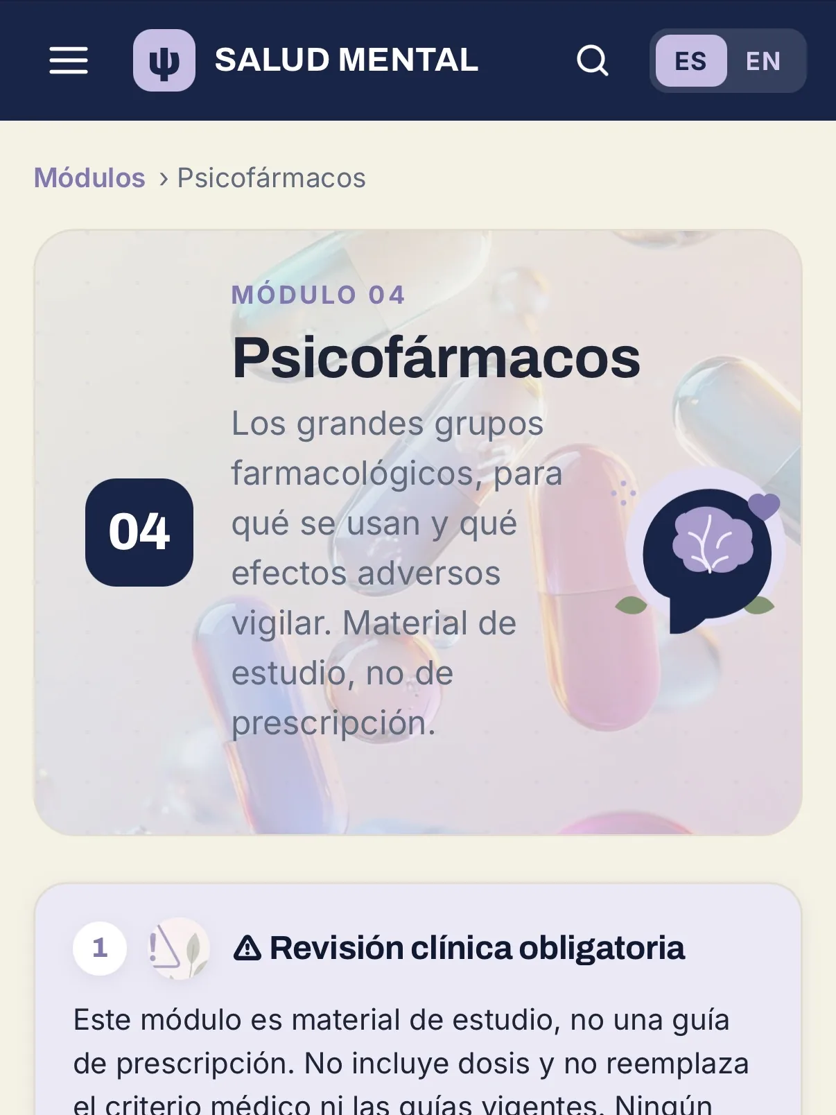 captura de la app — módulo 04, Psicofármacos